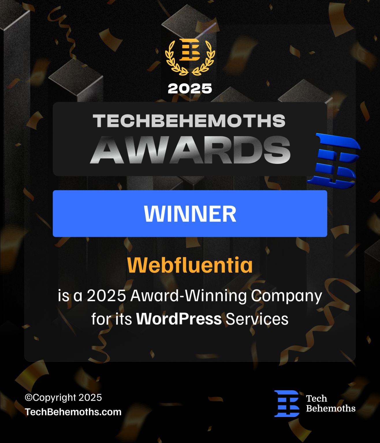 Webfluentia is a 2025 TechBehemoths Award-winning company for its WordPress services